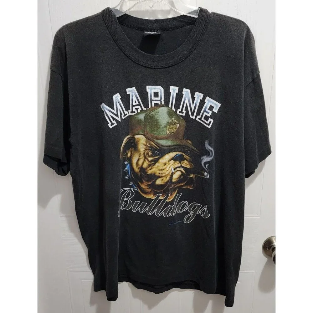 VTG 1980s Marine Bulldogs Military Army Single Stitch Short Sleeve T Shirt Sz XL